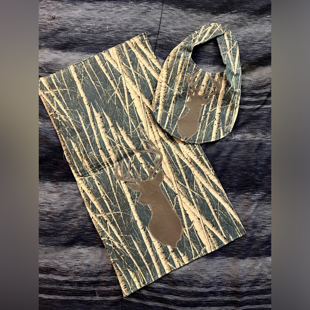 Blue Camouflage & Deer Bib & Burp Cloth Set
